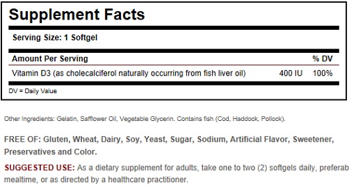 Solgar Vitamin D3 400IU Ingredients